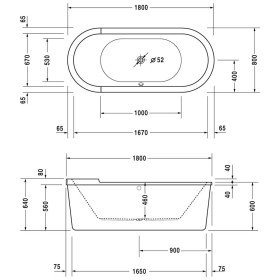 Duravit Starck Oval-Badewanne 180 x 80 cm freistehend mit Schürze und Gestell