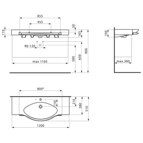 Lavabo LAUFEN Palace 120 cm con troppopieno, 1 foro rubinetto e porta asciugamani