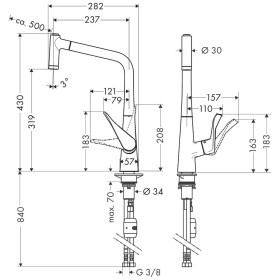 Mitigeur de cuisine monocommande hansgrohe Metris M71 320, douchette extractible, 2 jets