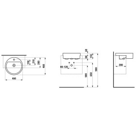 Lavabo encastré à moitié LAUFEN Living City 46 cm avec trop-plein, sans trou de robinet