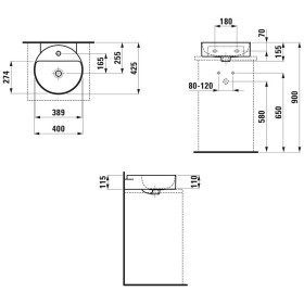 Lavabo da appoggio a parete LAUFEN Val 40 x 42,5 cm senza foro per rubinetto, senza troppopieno