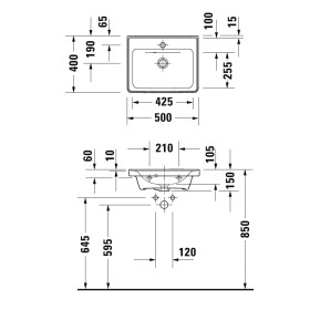 Lavabo Duravit D-Neo 50 cm, con 1 foro per rubinetto, senza troppopieno