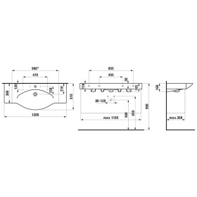 Vasque LAUFEN Palace 120 cm avec trop-plein et 3 trous de robinet