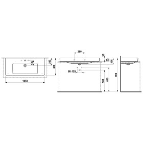 Lavabo d'appoggio LAUFEN PRO S 105 cm senza foro per rubinetto, con troppopieno