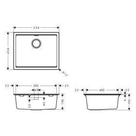 Évier encastrable hansgrohe S53 S530-U500 500 avec bonde manuelle