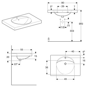 Geberit Preciosa 80 x 55 cm mit Hahnloch und Überlauf