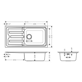 Évier encastrable hansgrohe S44 S440-F500 100 500 avec égouttoir et bonde automatique
