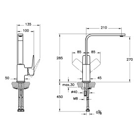 Mitigeur d'évier monocommande VitrA Root Square sans vidage