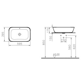 Lavabo d'appoggio VitrA Options Geo 59,5 x 39,5 cm, con troppo pieno