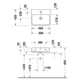 Lavabo Duravit Qatego 50 x 42 cm, 1 foro per rubinetto