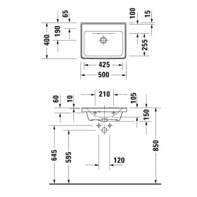 Lavabo Duravit D-Neo 50 cm, senza foro per rubinetto, senza troppo pieno