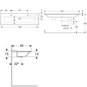 Geberit Xeno² Möbelwaschtisch 160 cm mit 2 Hahnlöchern