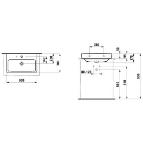 Lavabo à poser LAUFEN PRO S Compact 60 cm sans trou de robinet, avec trop-plein
