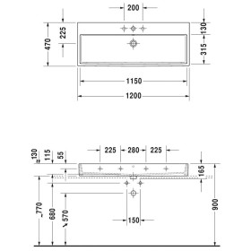 Lavabo Duravit Vero Air satinato con 1 foro per rubinetto 120 x 47 cm, con troppopieno