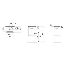 Lavabo per mobile LAUFEN MEDA SLIM 44 x 34 cm, con foro rubinetto senza troppo pieno