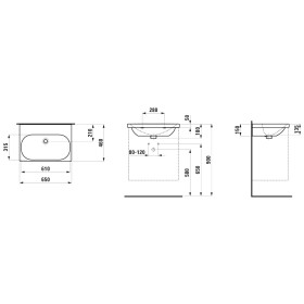 Lavabo LAUFEN LUA 65 x 46 cm senza foro per rubinetto, con troppopieno