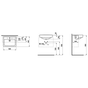 Lavabo da incasso a metà LAUFEN PRO A 56 x 44 cm, con 1 foro rubinetto