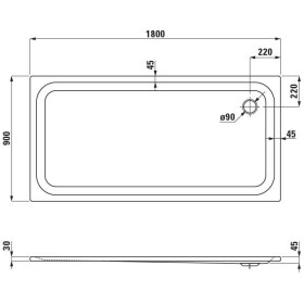 Receveur de douche LAUFEN Platina 180 x 90 cm sans revêtement antidérapant