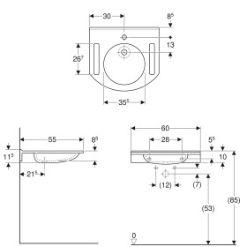 Geberit Publica Waschbecken 60 x 55 cm mit 1 Hahnloch mittig