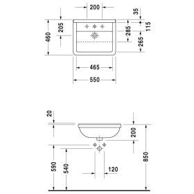 Lavabo da incasso semi-incasso Duravit Starck 3 55 cm con 1 foro per rubinetto