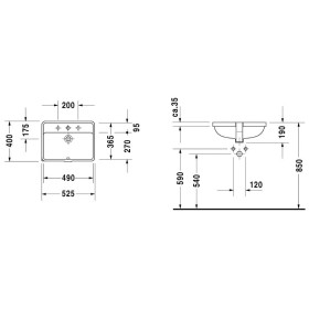 Duravit Starck 3 Einbauwaschtisch 49 cm mit 1 Hahnloch
