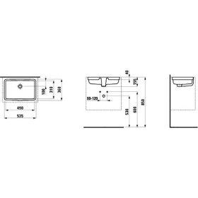 Lavabo incasso LAUFEN Living City 53,5 cm satinato, con troppopieno, senza foro per rubinetto