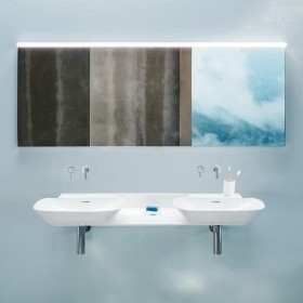 LAUFEN INO Doppelwaschtisch unterbaufähig 142 x 45 cm mit Ablage mittig, mit Überlauf, ohne Hahnlöcher
