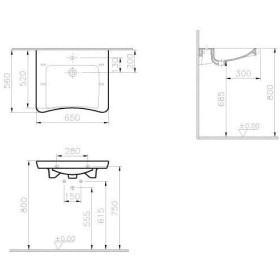 Lavabo VitrA Conforma 65 x 56/52 cm con foro per rubinetto, con troppopieno