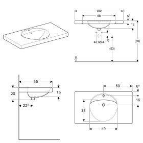Geberit Preciosa 100 x 55 cm mit Hahnloch und Überlauf