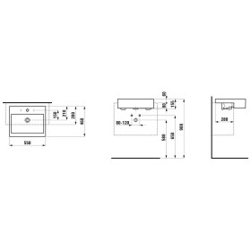 Lavabo da incasso a metà LAUFEN Living City 55 cm con troppopieno e 3 fori per rubinetto