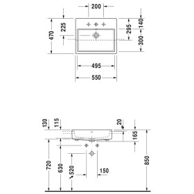 Lavabo da incasso a metà Duravit Vero Air con 1 foro miscelatore 55 x 47 cm