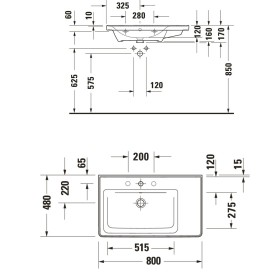 Lavabo mobile Duravit D-Neo 80 cm asimmetrico, senza foro per rubinetto, con troppopieno, mensola a destra