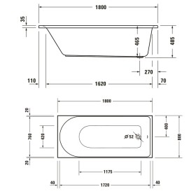 Duravit D-Neo Rechteck-Whirlwanne 180 x 80 cm, Einbauversion, Ab- und Überlauf am Fußende