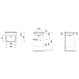 Lavabo LAUFEN LUA 50 x 46 cm senza foro per rubinetto, con troppo pieno