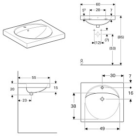 Geberit Preciosa Waschtisch 60 x 55 cm mit Hahnloch und Überlauf