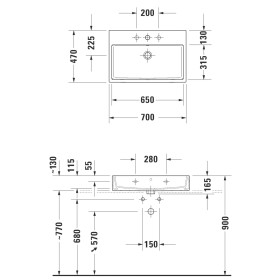 Lavabo Duravit Vero Air levigato senza foro rubinetto 70 x 47 cm, con troppopieno