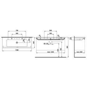Lavabo LAUFEN Living Square 130 cm, ampio bacino con 2 fori per rubinetto