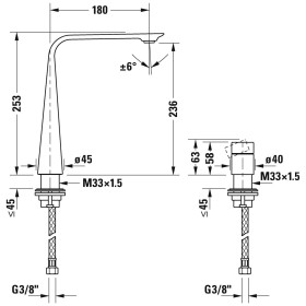 Rubinetto per lavabo Duravit D.1z a 2 fori XL con maniglia girevole