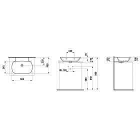 Lavabo da incasso a muro LAUFEN INO, satinato 56 x 45 cm, senza foro per rubinetto con troppo pieno