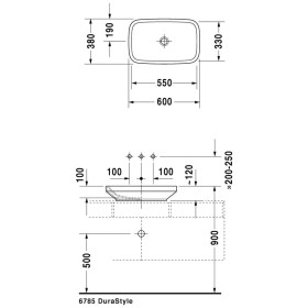 Lavabo da appoggio Duravit DuraStyle 60 cm, senza foro miscelatore