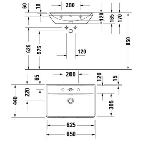 Lavabo Duravit D-Neo 65 cm, senza foro rubinetto, con troppo pieno