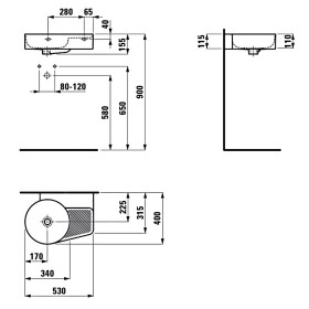 Lavabo encastrable LAUFEN Val 53 x 40 cm, sans trou de robinet, avec trop-plein