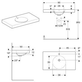 Geberit Preciosa II 90 x 50 cm mit Hahnloch und Überlauf