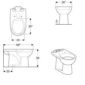 Geberit Renova Stand-WC für AP-Spülkasten aufgesetzt, Abgang vertikal