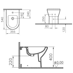 Bidet sur pied VitrA Integra avec trop-plein, 1 trou central pour robinet, sans trous latéraux
