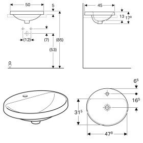Geberit VariForm Einbauwaschtisch 50 x 45 cm, oval, mit Hahnlochbank