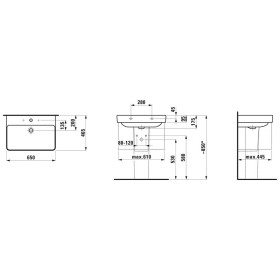 Lavabo LAUFEN PRO S 65 cm con 3 fori per rubinetti e troppo pieno