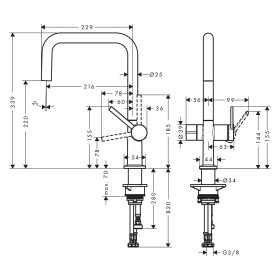 hansgrohe Talis M54 Einhebel-Küchenmischer U 220, Geräteabsperrventil, 1jet