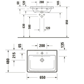 Lavabo mobile Duravit D-Neo 65 cm, senza foro per rubinetto, con troppo pieno
