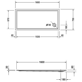 Duravit Starck Slimline Duschwanne Rechteck 160 x 75 cm mit Antislip
